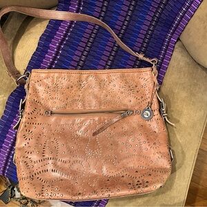 The Sak Leather Sanibel Bucket Bag Tobacco Brown Crossover Shoulder Bag